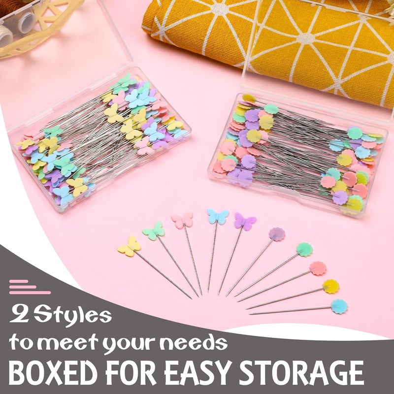 FTEVEN 200PCS Sewing Pins Flat Head Straight Pins Kits, Head Sewing Supplies Quilting Pins, Flower Head Sewing Pins for Fabric with Storage Boxes for Sewing DIY Projects Dressmaker Decoration - Image 4
